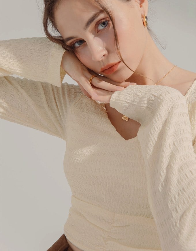 Crinkled Heart Neckline Top