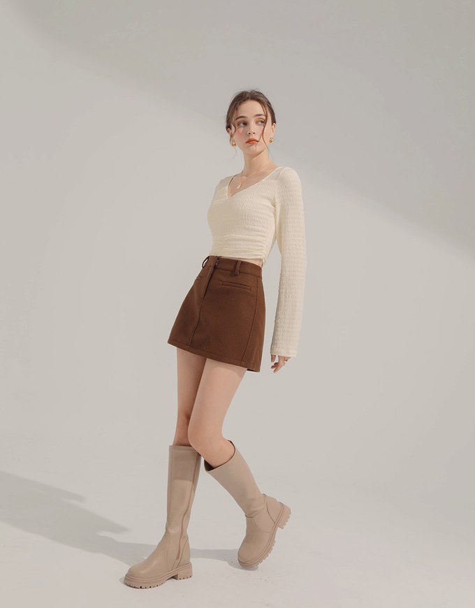 Crinkled Heart Neckline Top