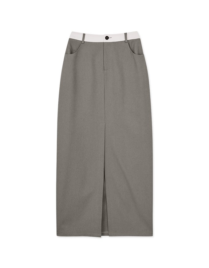 Ready Stock【Elecher's Design】Stylish Contrast Color Front Slit Suit Maxi Maxi Long Skirt