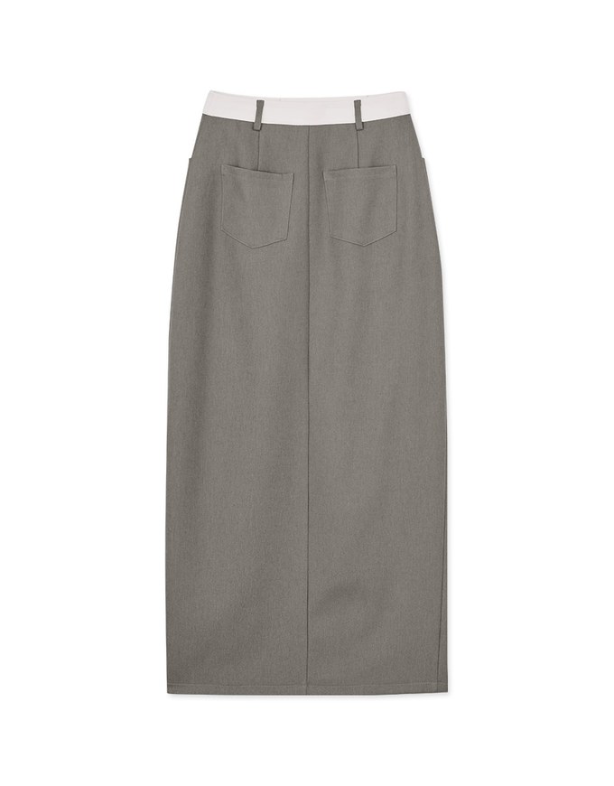 Ready Stock【Elecher's Design】Stylish Contrast Color Front Slit Suit Maxi Maxi Long Skirt