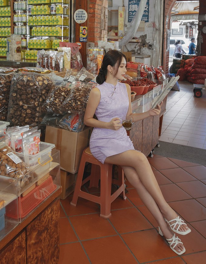 【Elecher's Design】Qipao SKORT Bottom Embossed Satin Cheongsam A-line Skorts