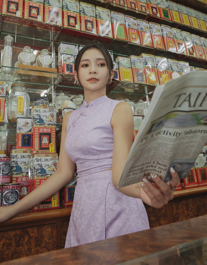 【Elecher's Design】Qipao SKORT Bottom Embossed Satin Cheongsam A-line Skorts
