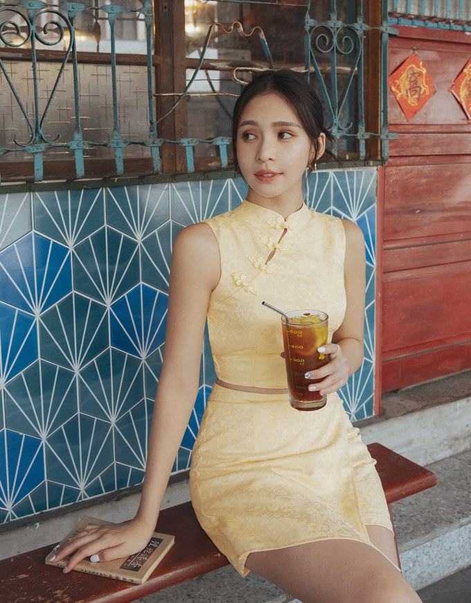 【Elecher's Design】Qipao SKORT Bottom Embossed Satin Cheongsam A-line Skorts