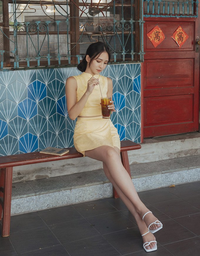 【Elecher's Design】Qipao SKORT Bottom Embossed Satin Cheongsam A-line Skorts
