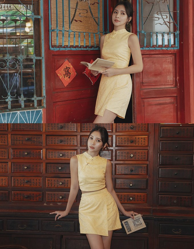 【Elecher's Design】Qipao SKORT Bottom Embossed Satin Cheongsam A-line Skorts