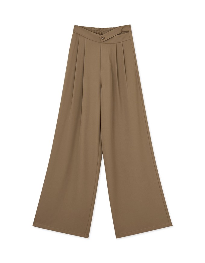 Skewed Single-Button Pleated Wide Trousers