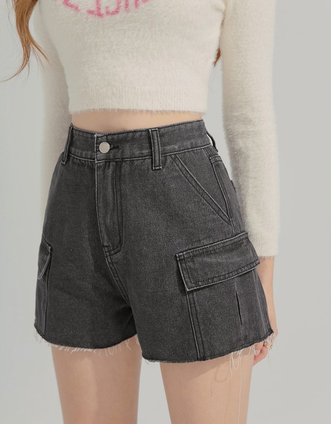 Drawstring Cargo Style Denim Jeans Shorts