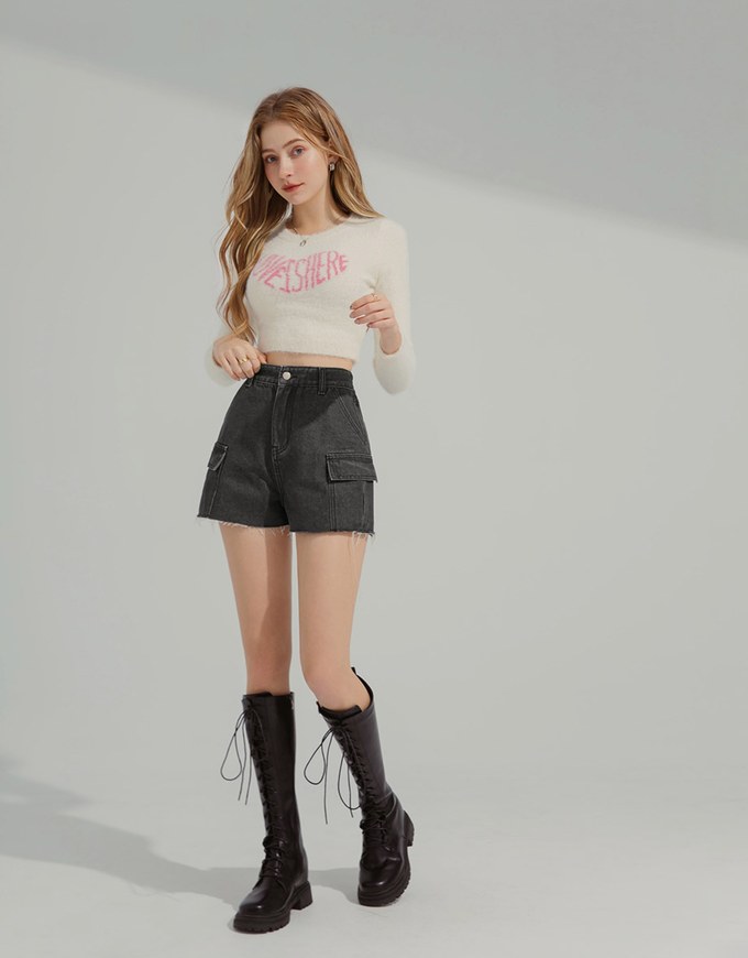 Drawstring Cargo Style Denim Jeans Shorts