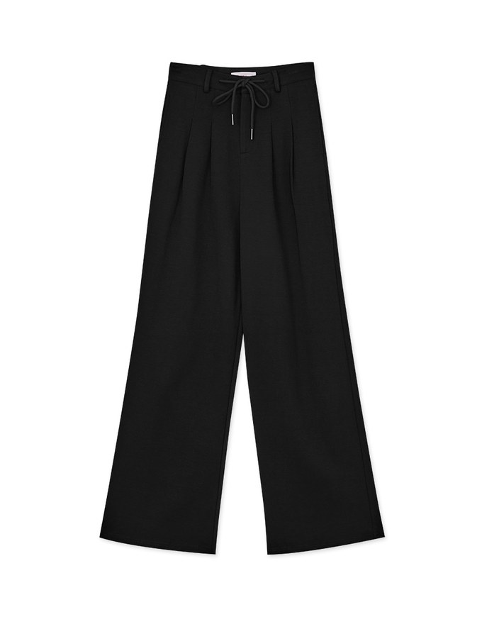 Drawstring Cotton Pleated Long Pants