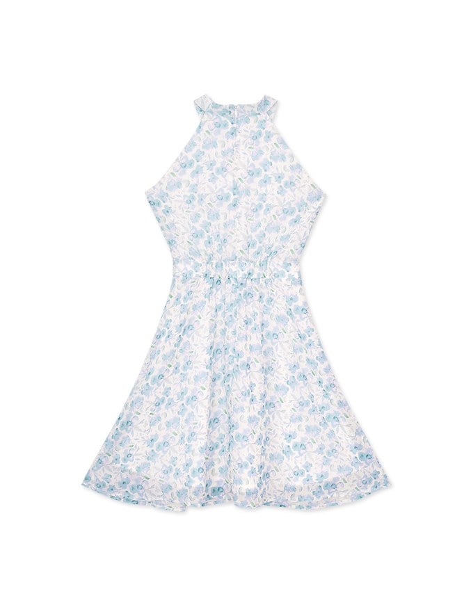 Qipao DRESS Halter Neck Printed Floral Chiffon Modern Cheongsam Qipao Dress ( Elastic Waistline)