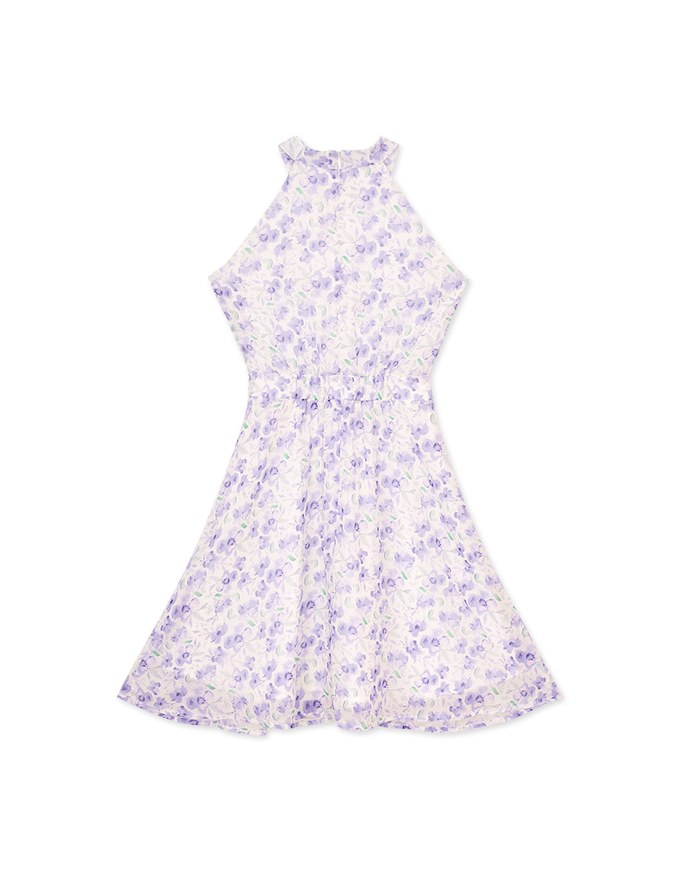 Qipao DRESS Halter Neck Printed Floral Chiffon Modern Cheongsam Qipao Dress ( Elastic Waistline)