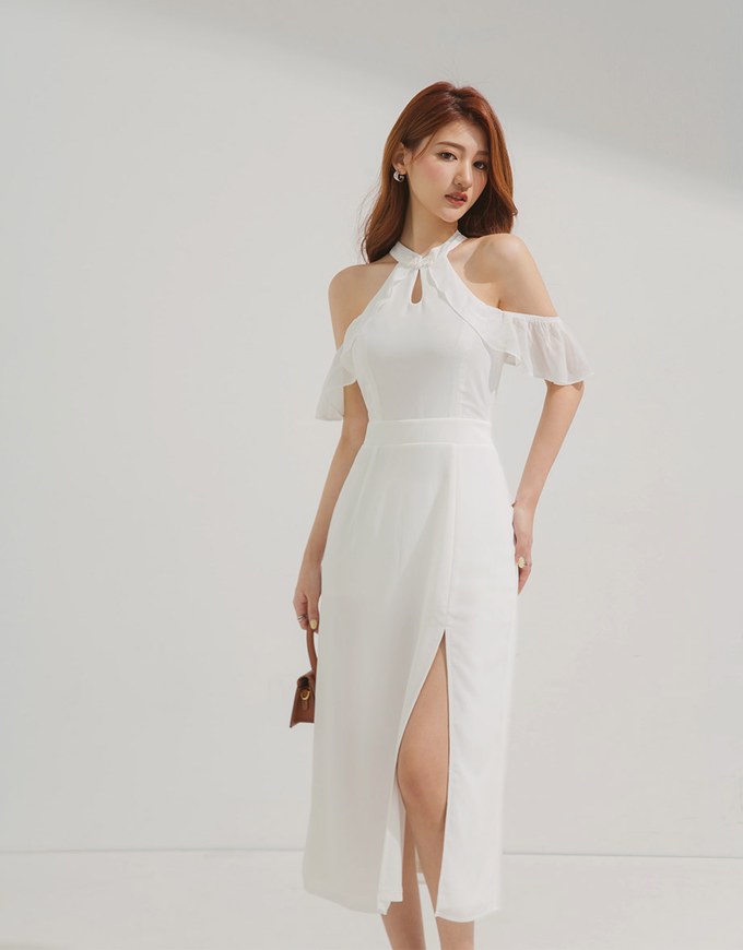 Qipao DRESS Cheongsam Collar Off Shoulder Slit Midi Dress