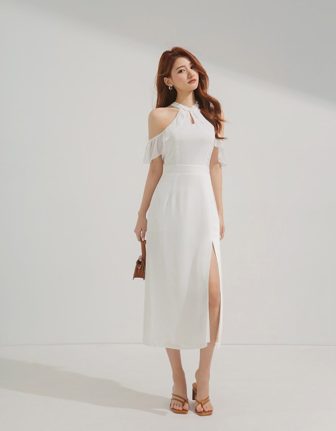 Qipao DRESS Cheongsam Collar Off Shoulder Slit Midi Dress