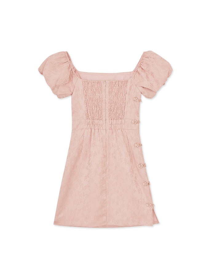 【Elecher's Design】Qipao DRESS 2WAY Embossed Off Shoulder Puff Sleeves Short Cheongsam Dress (with padding)