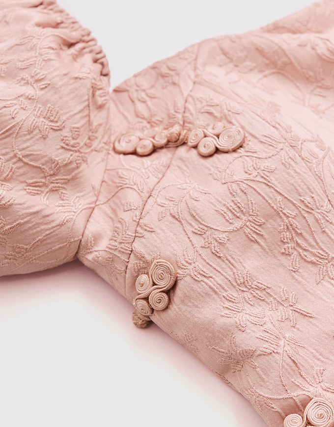 【Elecher's Design】Qipao DRESS 2WAY Embossed Off Shoulder Puff Sleeves Short Cheongsam Dress (with padding)