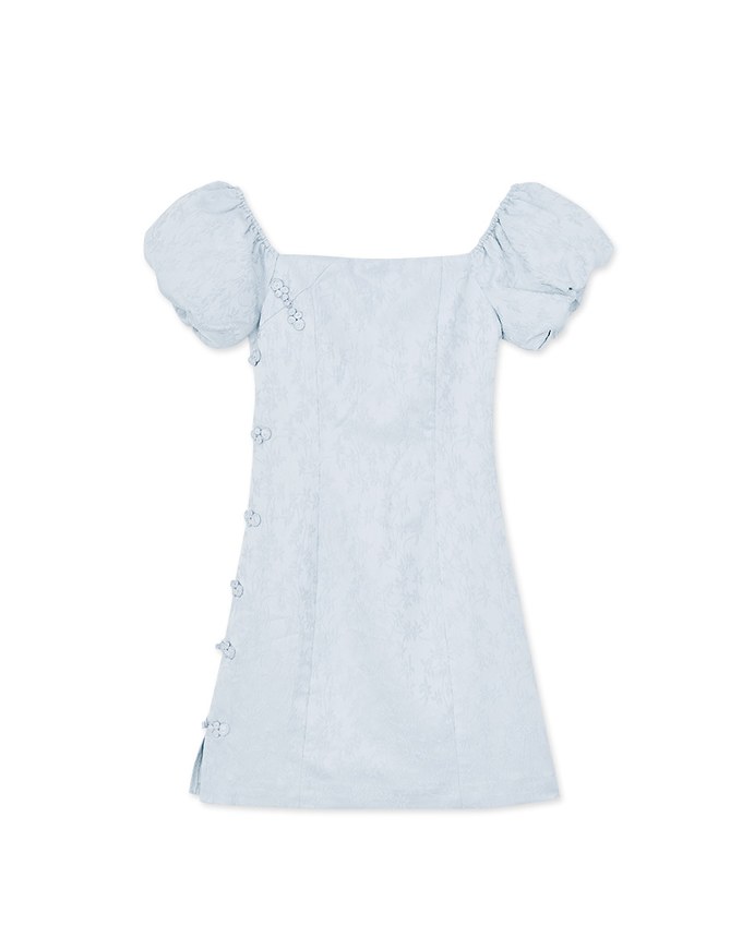 【Elecher's Design】Qipao DRESS 2WAY Embossed Off Shoulder Puff Sleeves Short Cheongsam Dress (with padding)