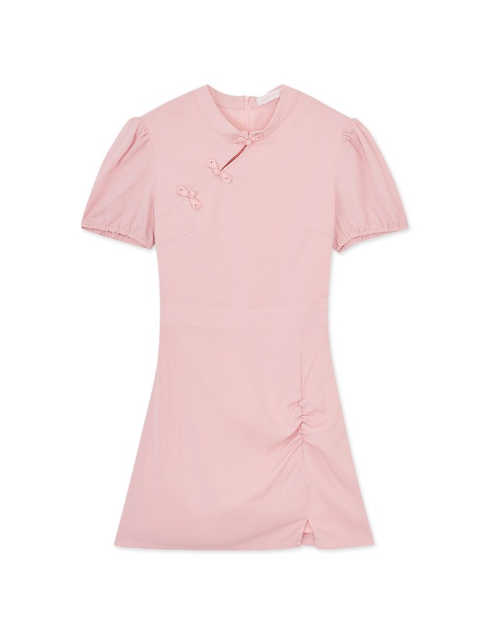 【Elecher's Design】Qipao DRESS Satin Chinese Button Puffy Sleeve Short Cheongsam