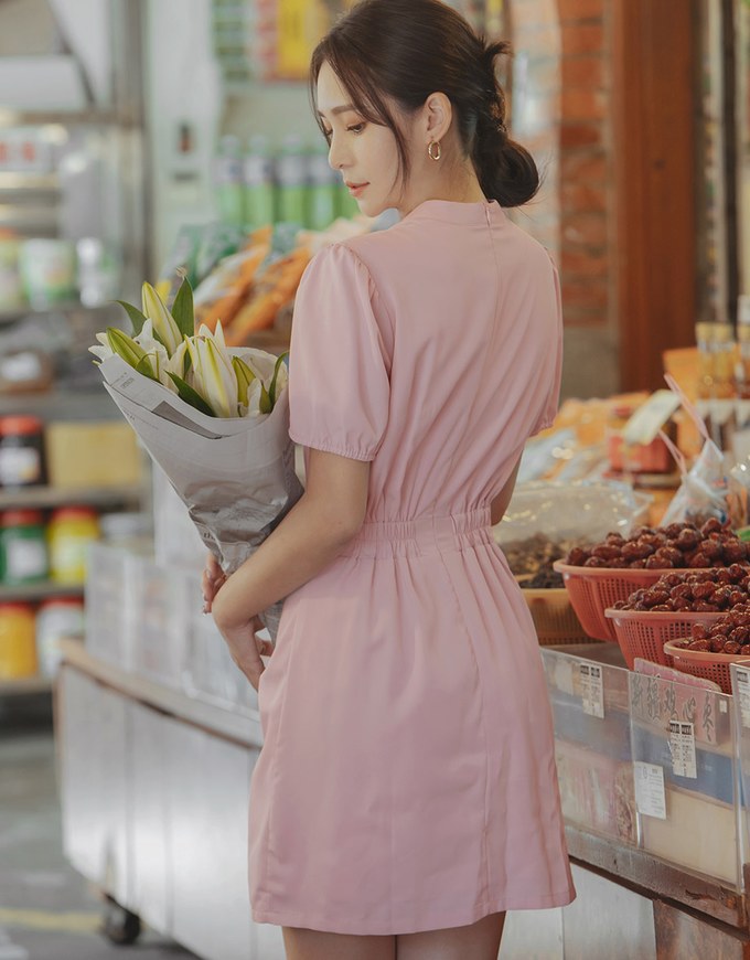 【Elecher's Design】Qipao DRESS Satin Chinese Button Puffy Sleeve Short Cheongsam