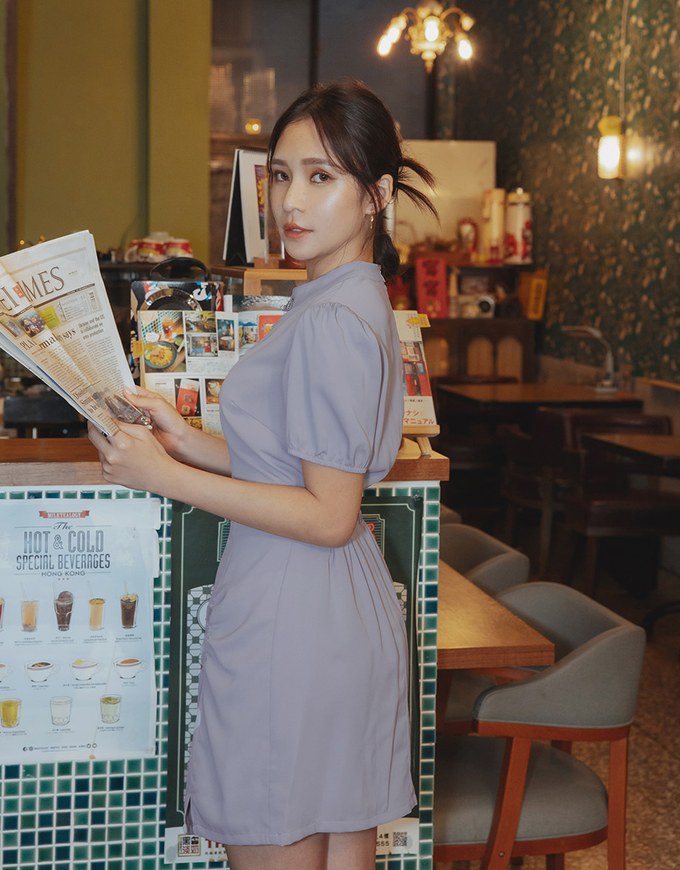 【Elecher's Design】Qipao DRESS Satin Chinese Button Puffy Sleeve Short Cheongsam