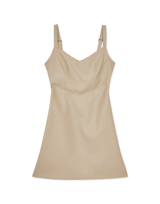 Matte Faux Leather Mini Dress(With Padding)