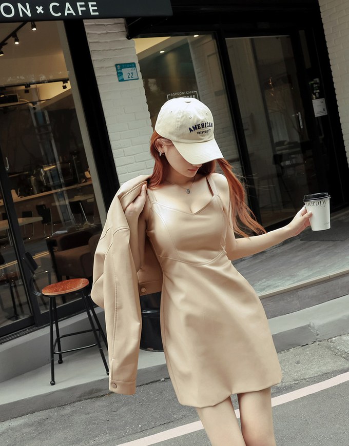 Matte Faux Leather Mini Dress(With Padding)
