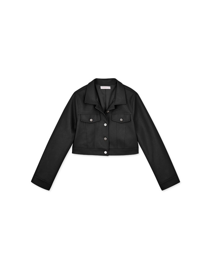 Matte Faux Leather Cropped Blazer Jacket