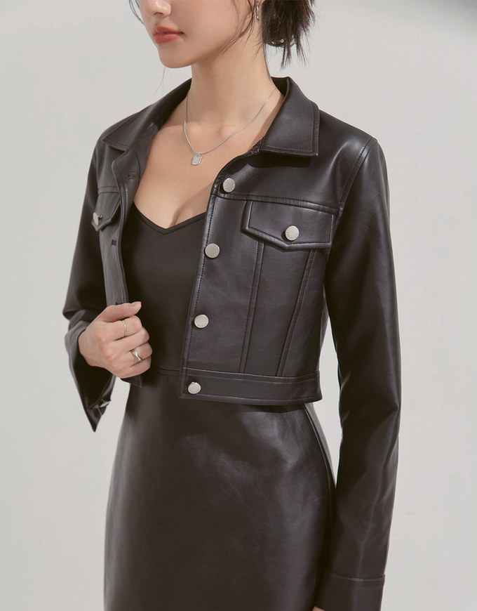 Matte Faux Leather Cropped Blazer Jacket