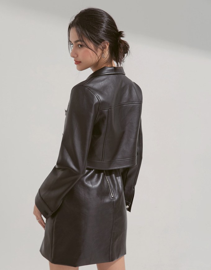 Matte Faux Leather Cropped Blazer Jacket