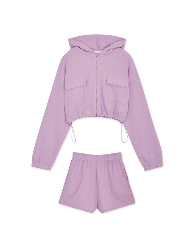 Waffle Hooded Zipped Set Wear