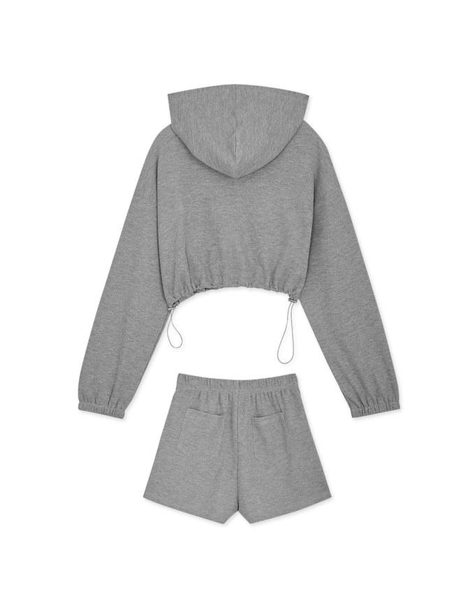 Waffle Hooded Zipped Set Wear