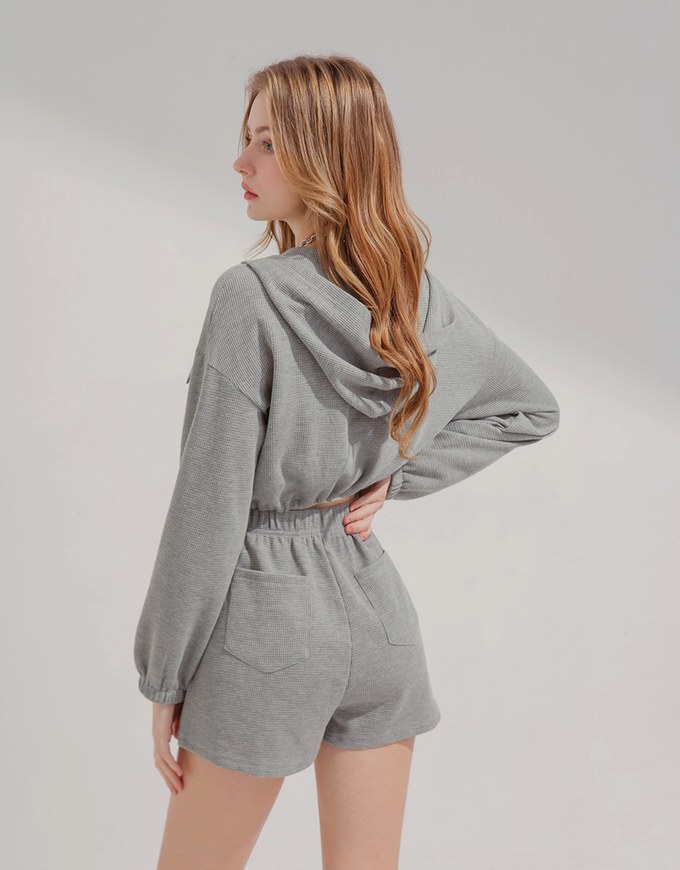 Waffle Hooded Zipped Set Wear