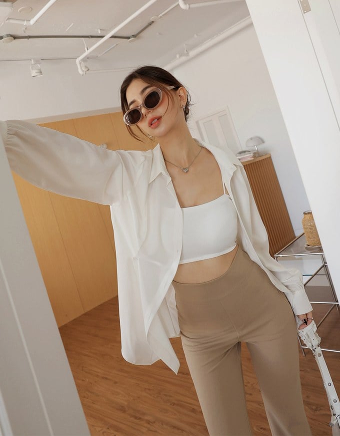 2Way Korean Style Slim Long Blouse Shirt