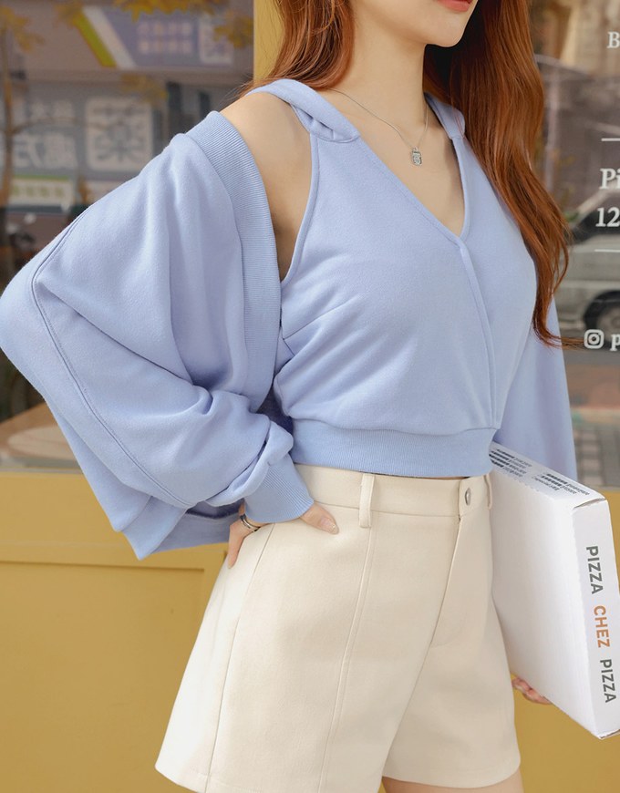 Two-Piece Layered Hooded Top
