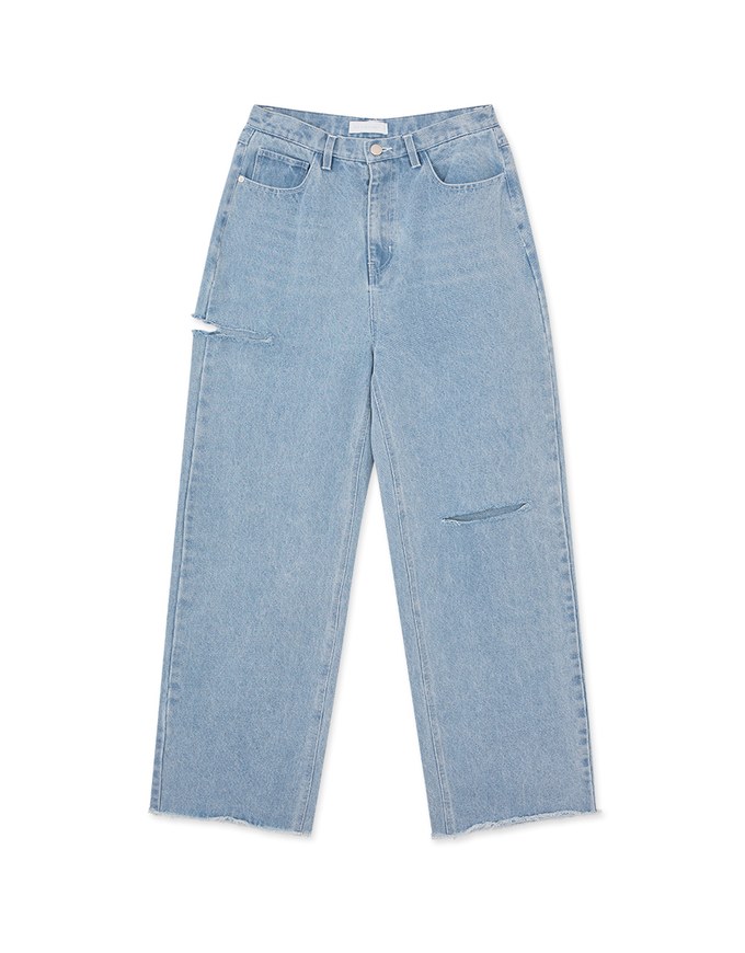 Sexy Side Cut Denim Jeans Wide Pants
