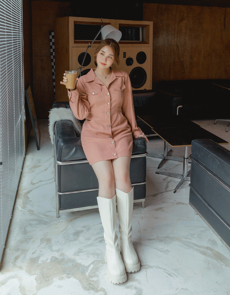 Edgy Smart Suede Buttoned Mini Dress