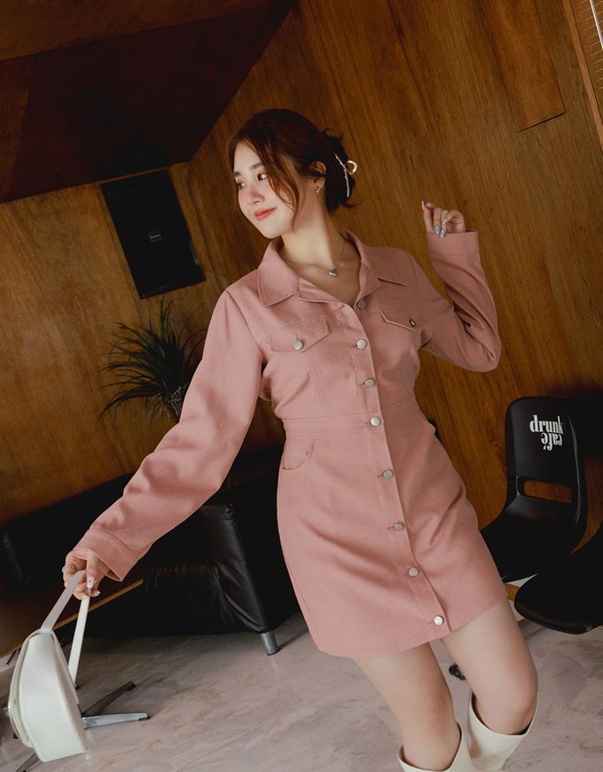 Edgy Smart Suede Buttoned Mini Dress