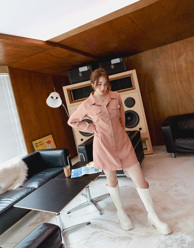 Edgy Smart Suede Buttoned Mini Dress