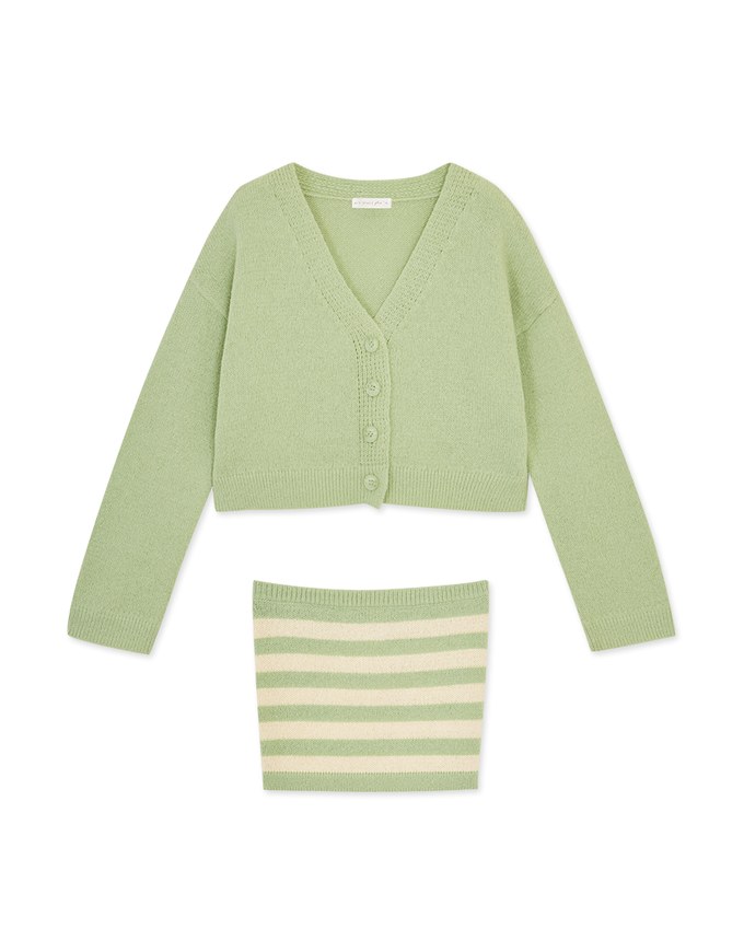 Set Wear With Knit Tube Top & Cardigan