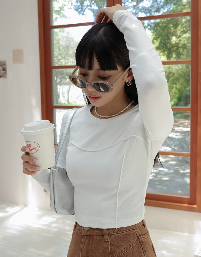 Dimensional Stitching Line Long Sleeve Top