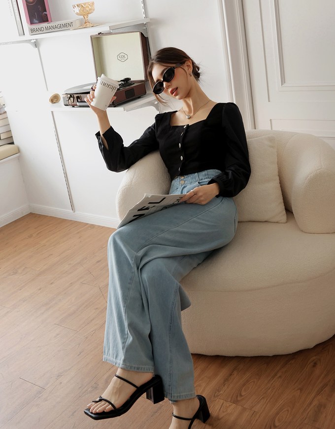 Mixed Material Splice Long Sleeve Top