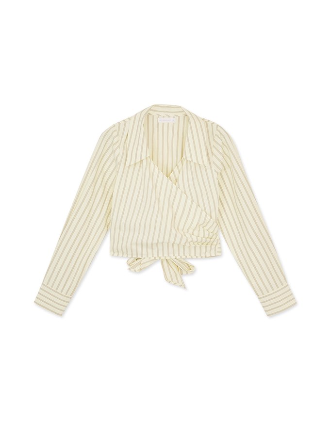 Striped Lapel Straped Long Sleeve Blouse Shirt