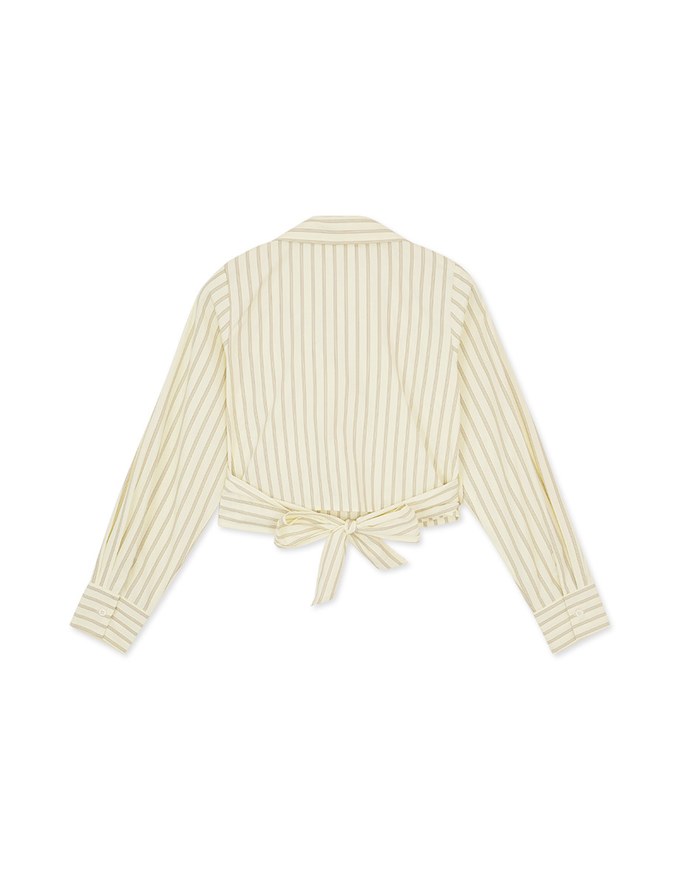 Striped Lapel Straped Long Sleeve Blouse Shirt
