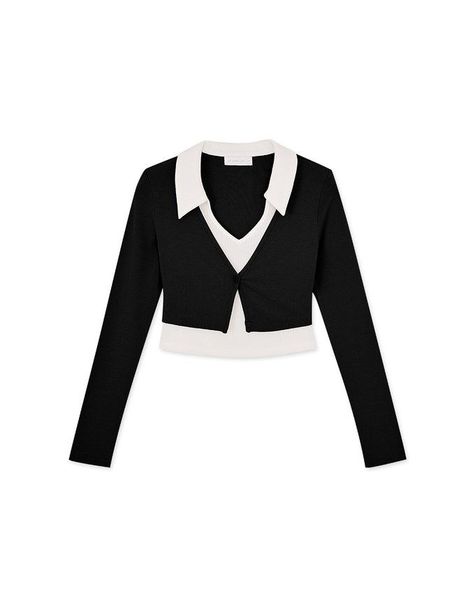Smart Lapel Slit Long Sleeve Top