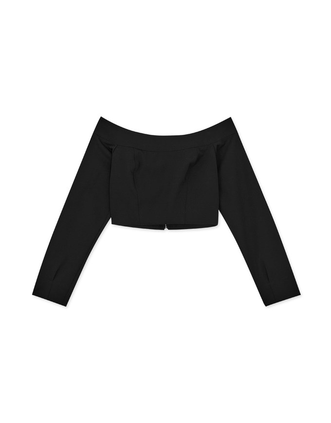 Off Shoulder Back Zipper Long Sleeve Top