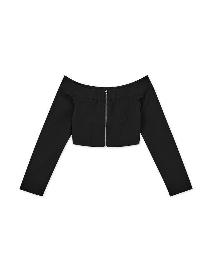 Off Shoulder Back Zipper Long Sleeve Top