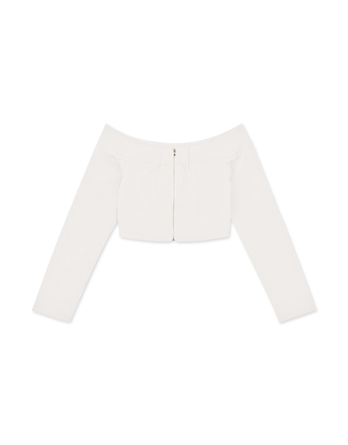 Off Shoulder Back Zipper Long Sleeve Top