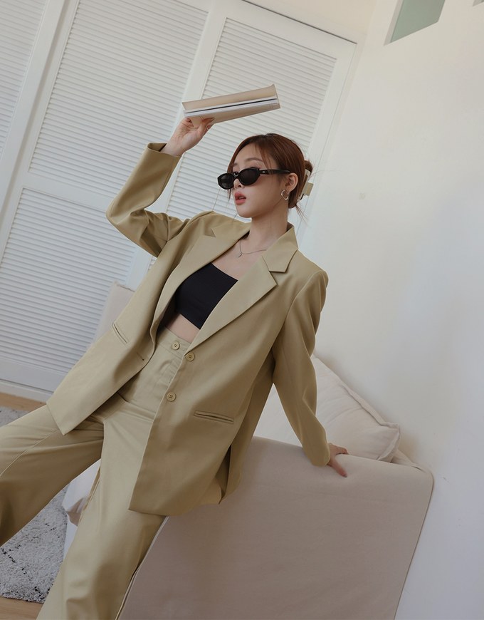 Double Line Slim Fit Suit Wide Pants