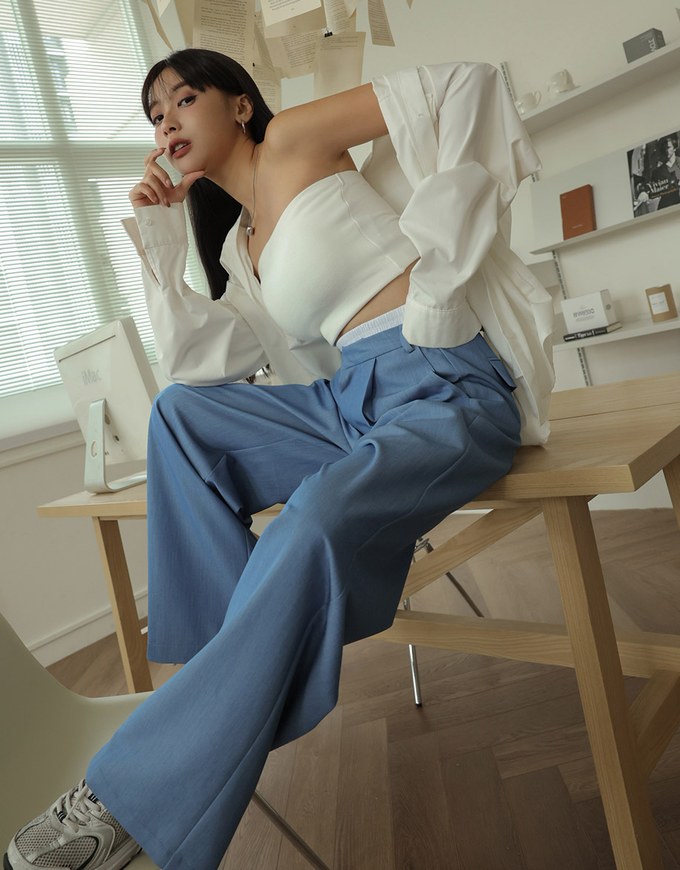 Double Layer Elasticated Pleated Wide Pants