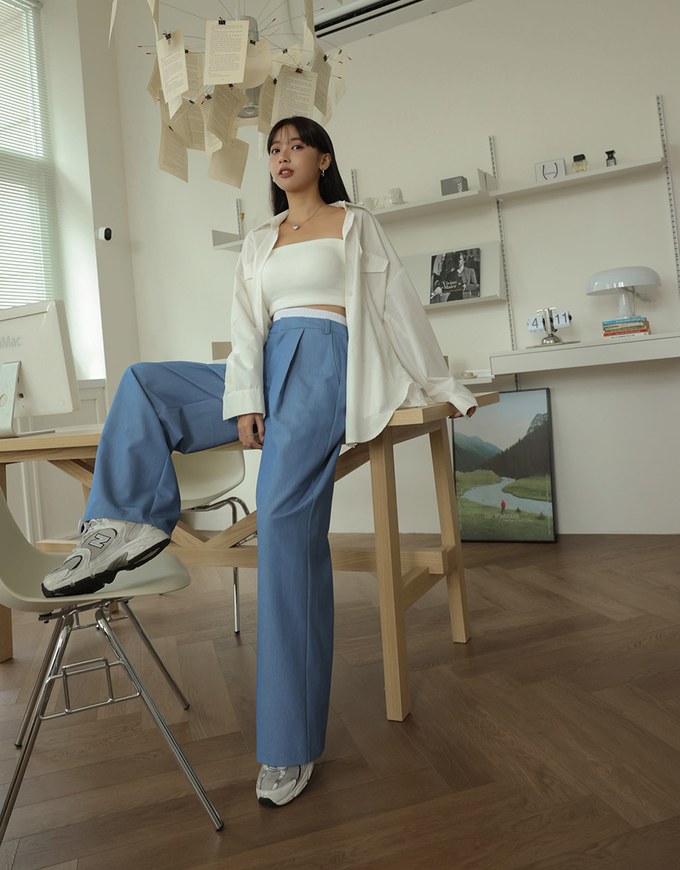 Double Layer Elasticated Pleated Wide Pants