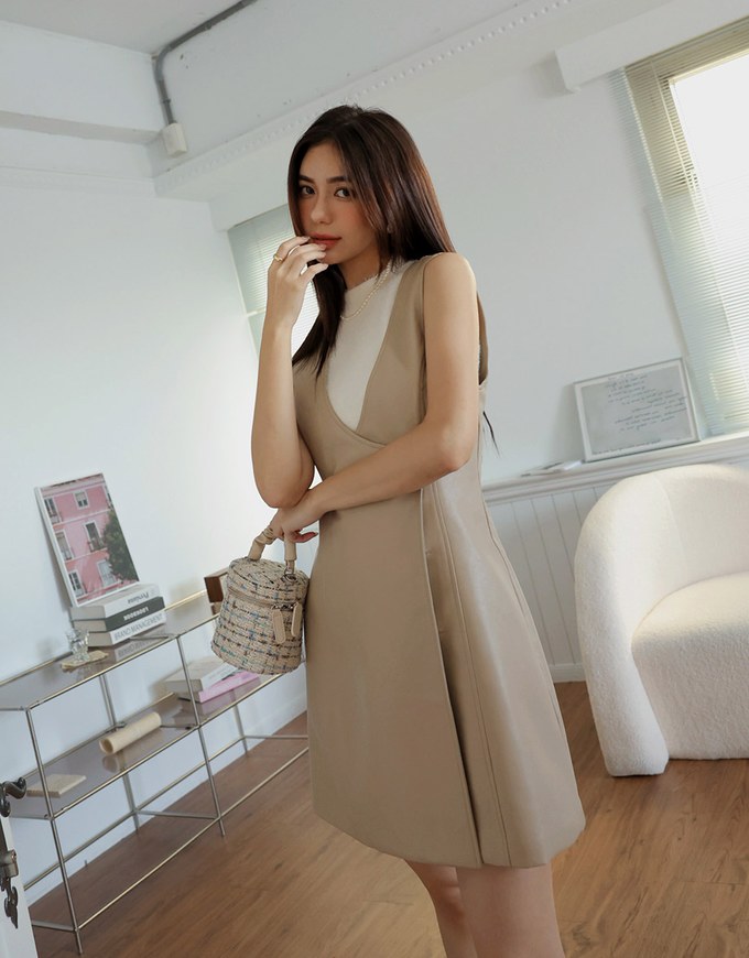 Buttoned Vest Mini Faux Leather Dress
